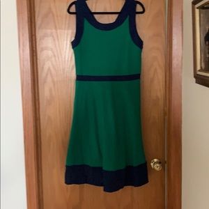 Land’s End summer dress, clover green & navy blue.